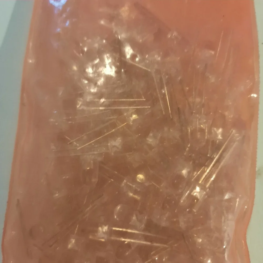 100pcs 5mm White Lights LED Diodes Clear Round Lens 29mm Long Lead (DC 3V)